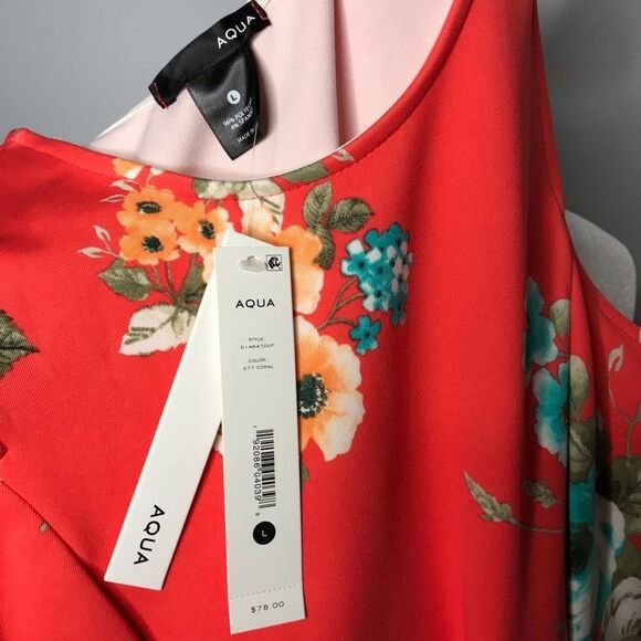 NWT Aqua Brand Coral Fit & Flare Floral Dress Size Large - Picture 5 of 7